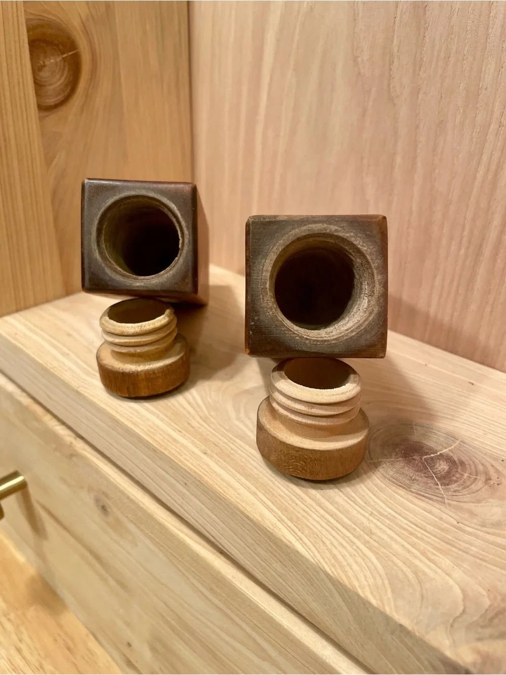 Wooden Hand Painted Salt & Pepper Shakers Vintage